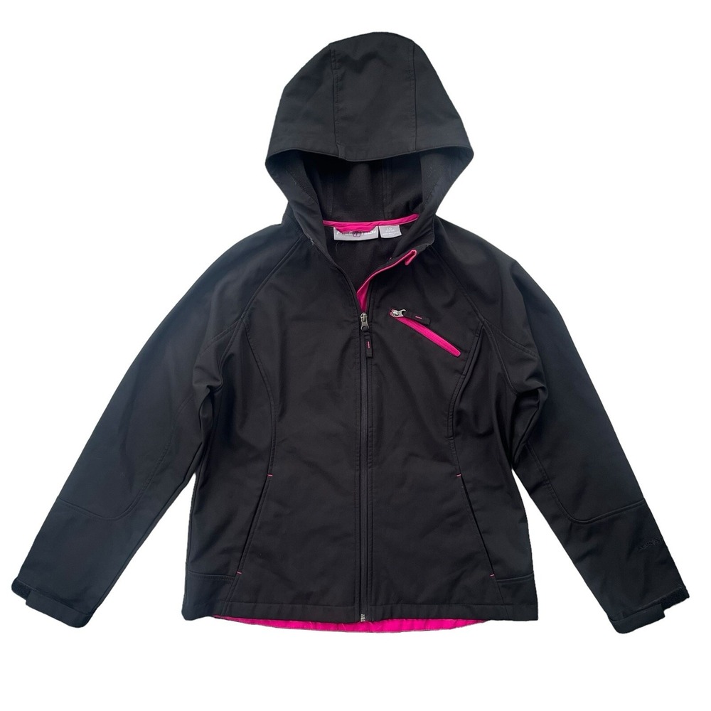 Free Tech Women L Rich Black Pink Softshell Water Resistant Hood Jacket Gorpcore